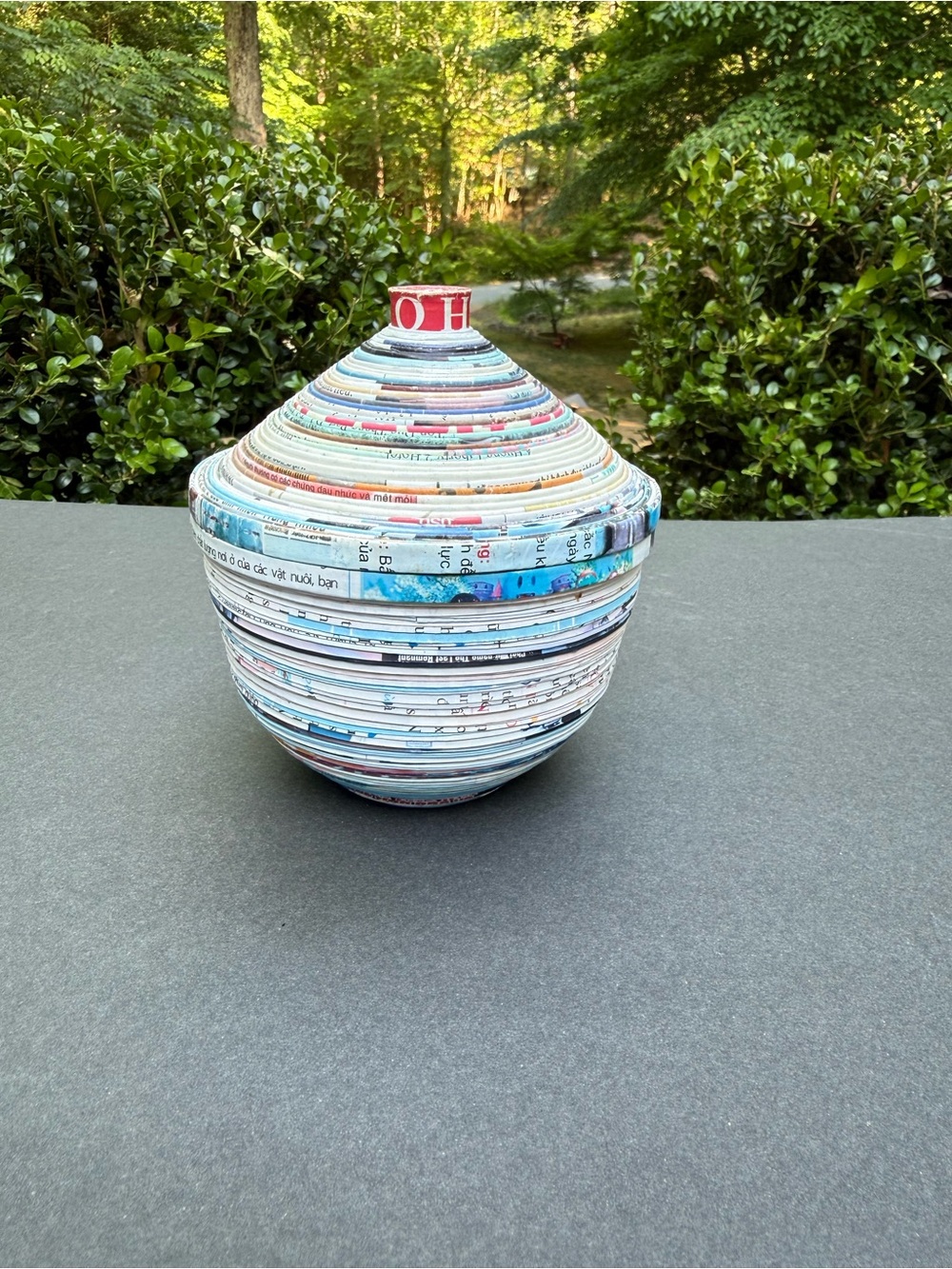 Handmade Rolled Paper Lidded Bowl - Multicolor